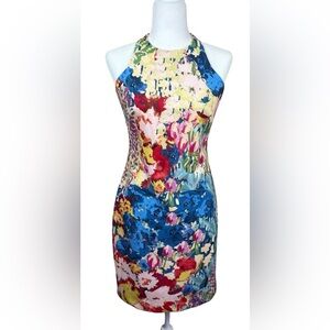 Belle Badgley Mischka Fatima Halter Dress Blue Pink Size 6